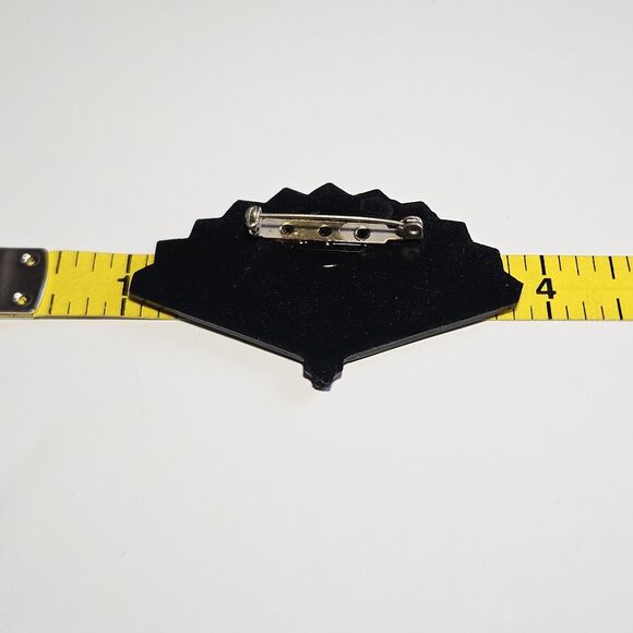 Vintage Black Plastic Fan Pin Brooch - Picture 5 of 9